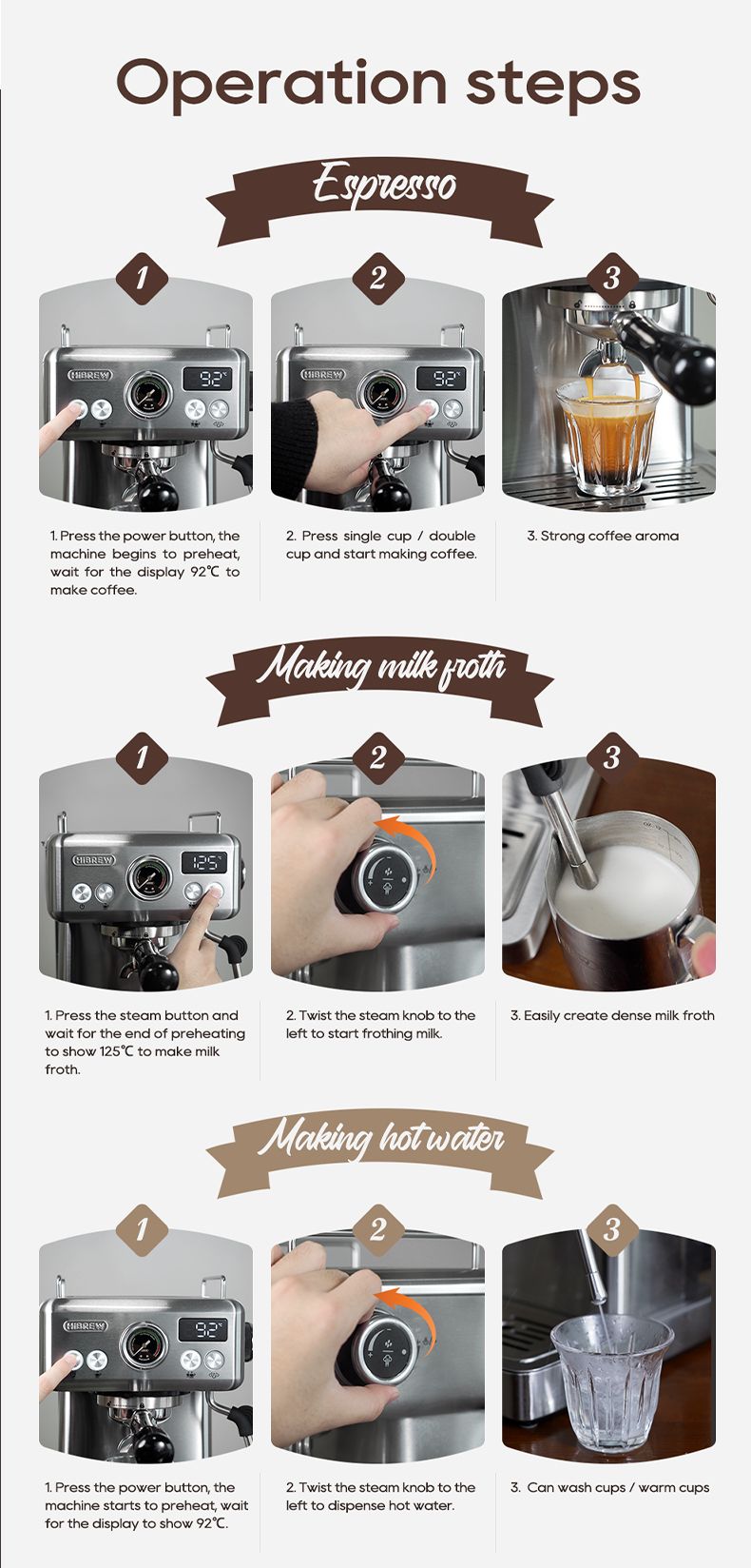 20Bar Semi Automatic Espresso Hine Temperature Adjustable 58mm Portafilter Cold/Hot Coffee Maker Metal CaseH10A_voghion.com