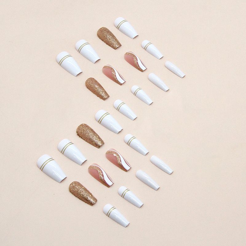 Nail Art, unghie finte a testa piatta, di media lunghezza, in polvere dorata, stile Ins, manicure con armatura da balletto_voghion.com