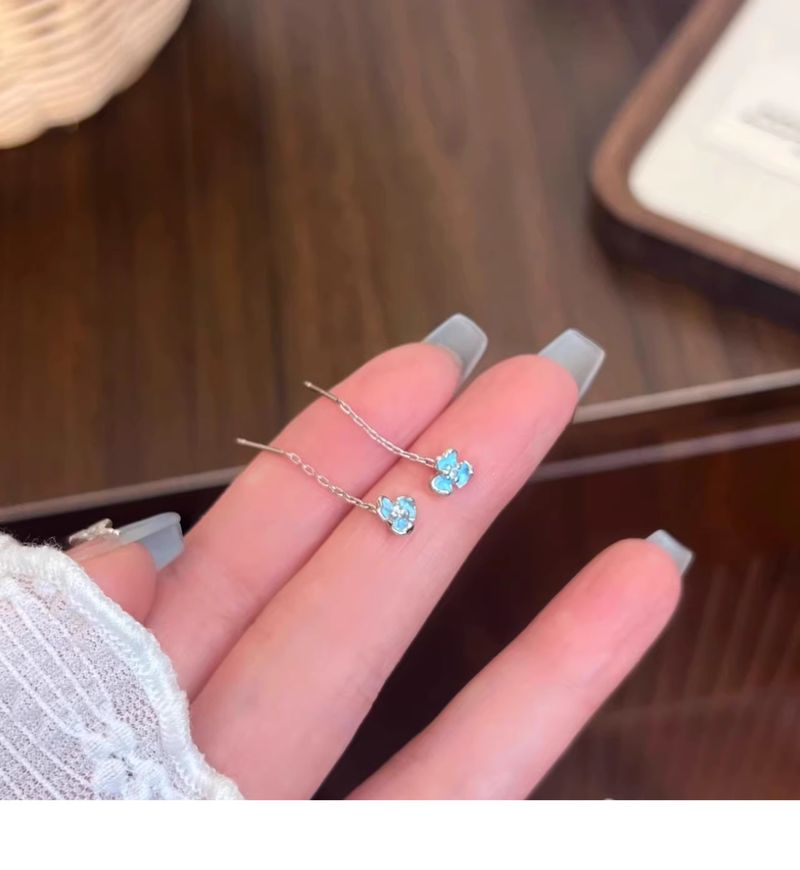 Boucles d'oreilles en argent avec aiguille en forme d'iris bleu, nouveau style élégant, haut de gamme, simple, bijoux d'été, 2025_voghion.com