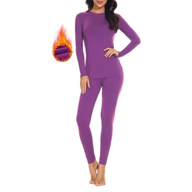 Conjunto de roupa íntima térmica feminina com forro de lã - Top e calça de camada de base para aquecimento de inverno - Macio e respirável - Preto (P/M/G/GG)_voghion.com
