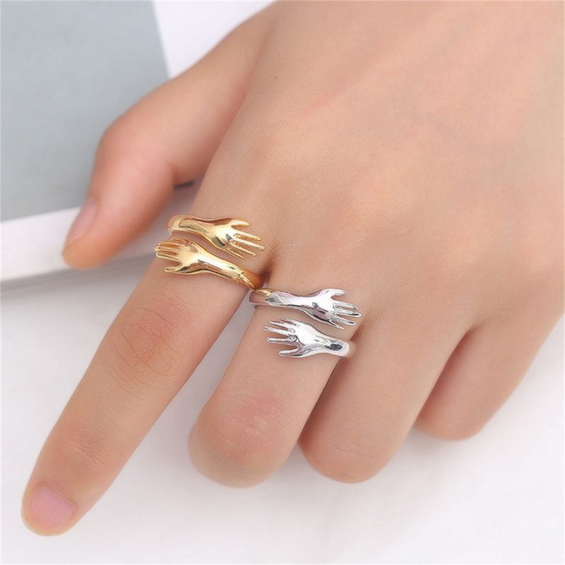 Pronto magazzino nuovo romantico abbraccio anelli intagliati amore creativo per sempre apertura dito anello regolabile mano per donne uomini gioielli di moda_voghion.com
