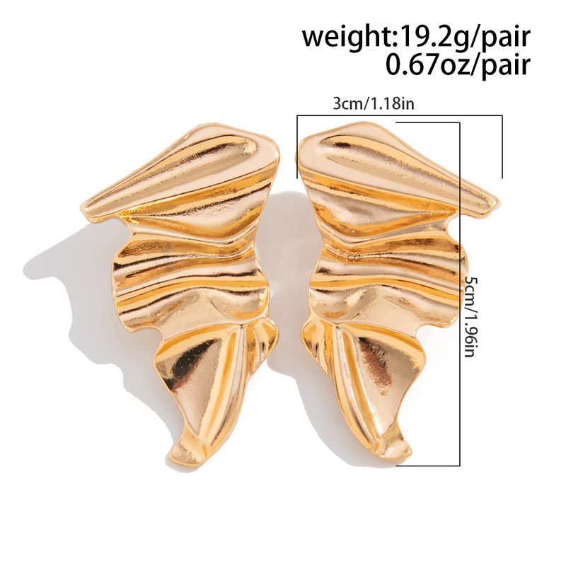 Exaggerated Layered Folding Stud Earrings, Simple Smooth Pleated Alloy Stud Earrings_voghion.com