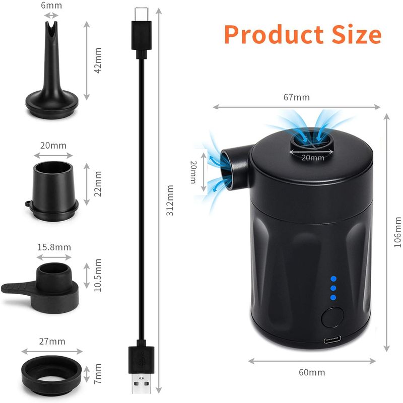 Pompa gonfiabile Pompa portatile a batteria Pompa per piscina senza fili per esterni Barca gonfiabile Letto gonfiabile Sacca di compressione sottovuoto Pompa per aria_voghion.com