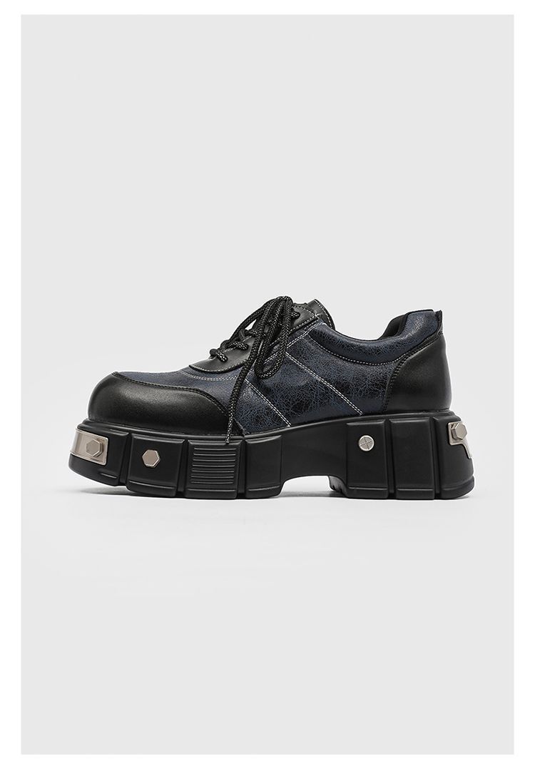 Paris 7 cm dicke Sohle, Erhöhung des großen Kopfes, Derby-Schuhe, dicke Sohle, runder Kopf, kleine Lederschuhe, Metall, Retro-Muffin-Papa-Schuhe_voghion.com