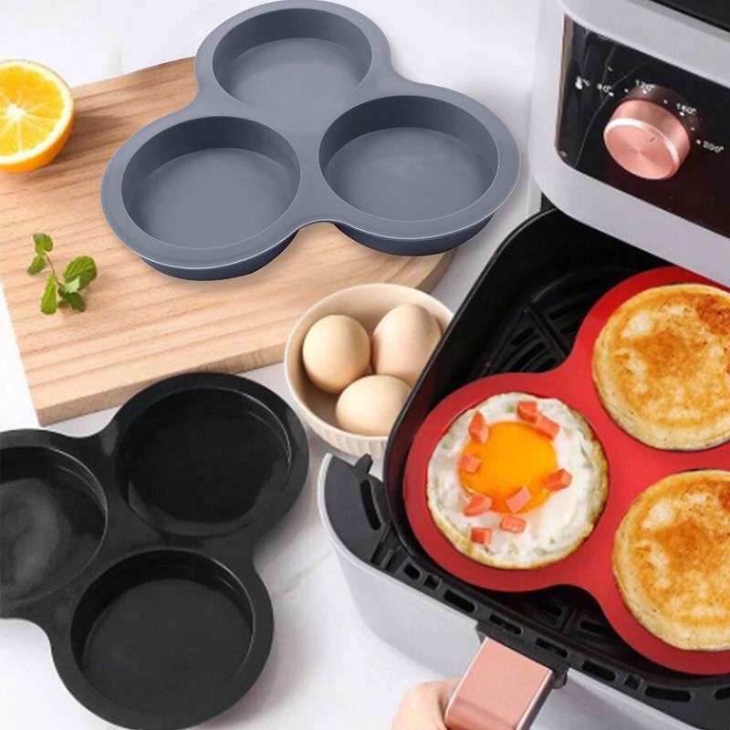 Silicone Egg Mold Air Fryer Egg Pan Reusable 3-Cavity Muffin Cake Baking Mould Kitchen Cooking Accessories_voghion.com