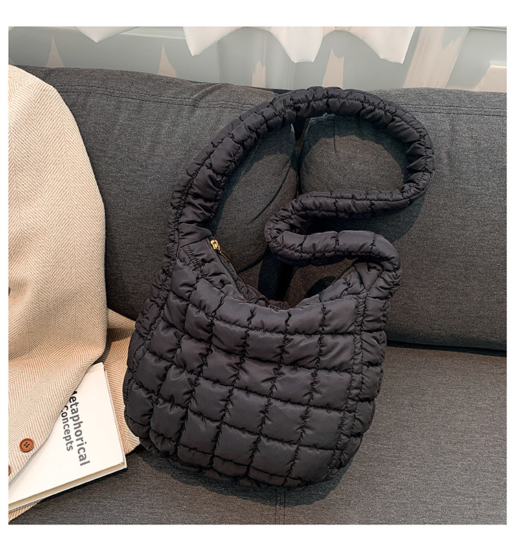 Elegant women's bag, bubble cloud pleated bag, large and large capacity new casual and versatile underarm bag, square embroidered thread crossbody bag_voghion.com