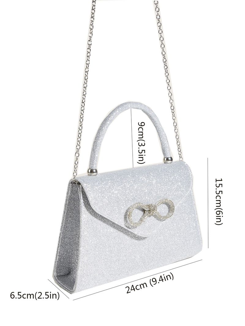 Damentaschen Abendtasche Damenkette Messenger Bag Silber Schultertasche Advanced Bow Handtasche_voghion.com