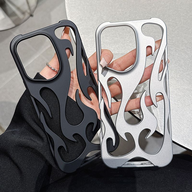New 3D Flame Hollow Slim Matte Case For iPhone 16 15 14 13 12 11 Pro Max 16 Plus Plating Shockproof Protective Soft Bumper Cover_voghion.com
