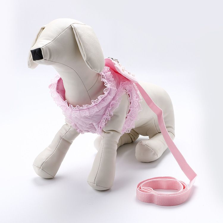 Hundeleine mit Spitzenrand und Engelsflügeln, Perlen-Brustgeschirr im Stil_voghion.com