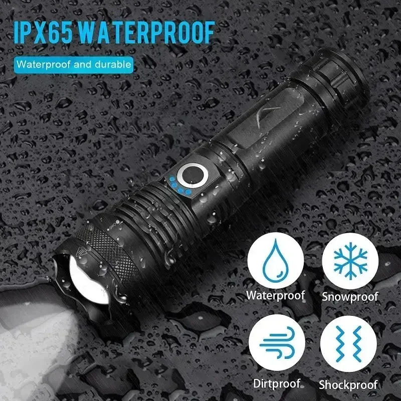Wiederaufladbare Taschenlampen, Leistungsstarke Taktische LED-Taschenlampe, Superhelle Tragbare Jagd-Taschenlampe Für Notfallwandern_voghion.com
