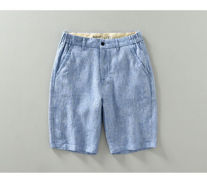 Pantaloncini da spiaggia in lino tinto in filo da uomo, larghi, estivi, sottili, in cotone e lino, da uomo, dritti, di grandi dimensioni_voghion.com