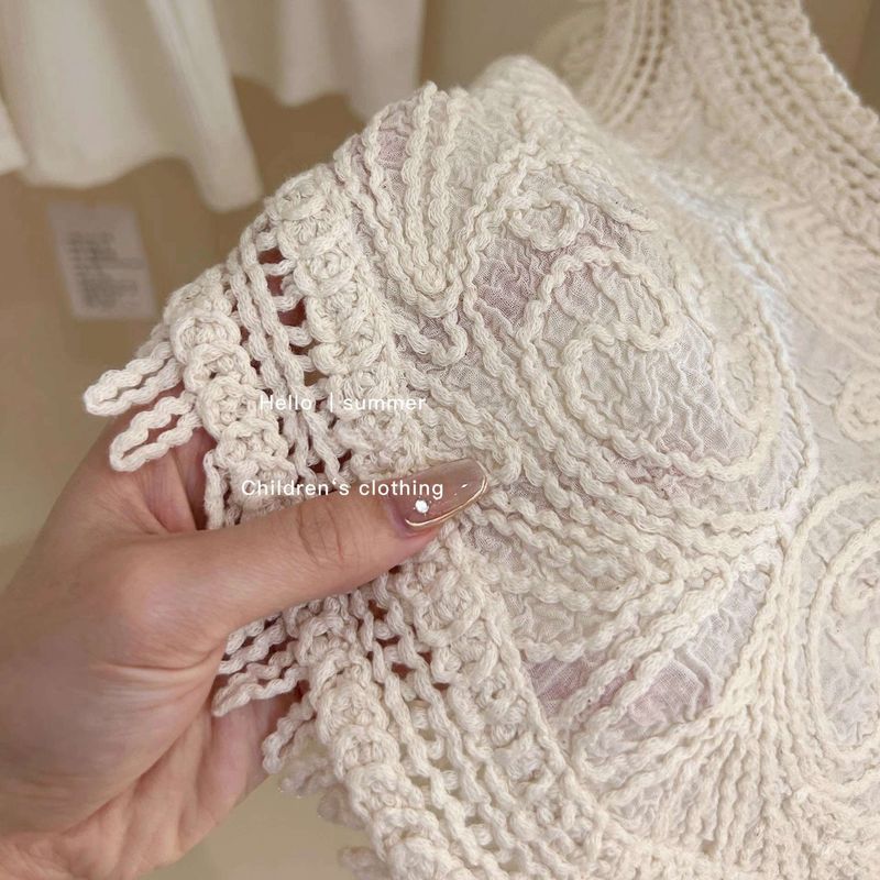 Ropa para niños Traje de diseño retro para niñas Chaleco corto con borlas de crochet de verano Top de jeans de pierna ancha Traje de dos piezas de moda_voghion.com