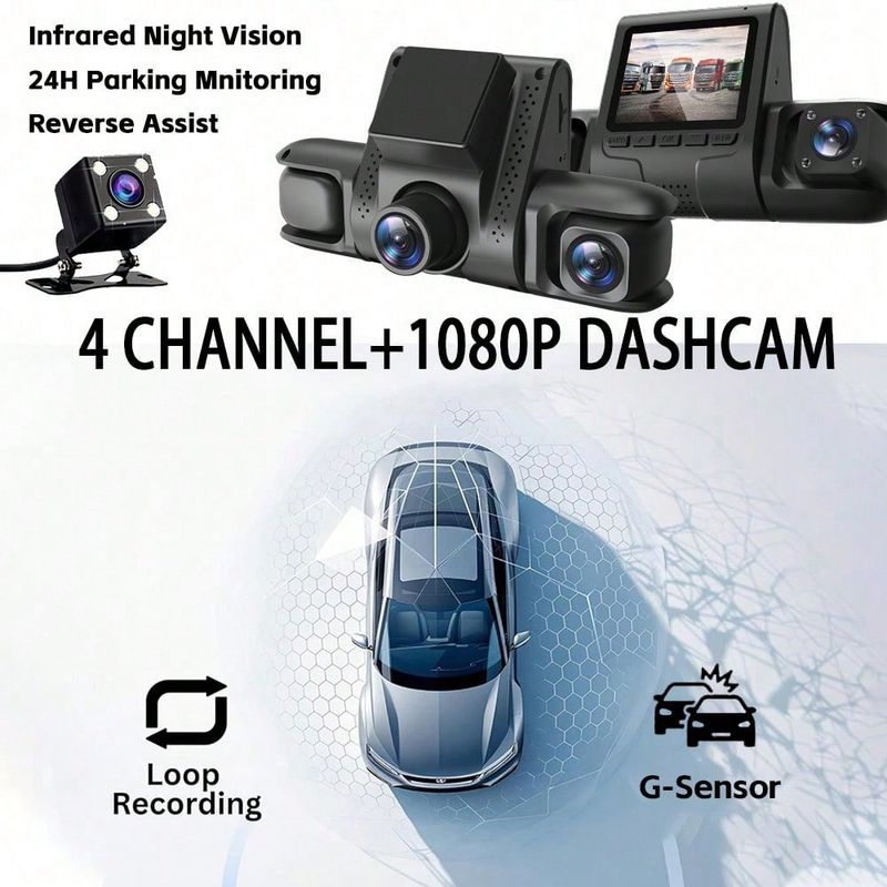 Videoregistratore di guida a quattro vie 1080P, visione notturna ad alta definizione, grandangolo, telecamera di sorveglianza per veicoli DVR_voghion.com