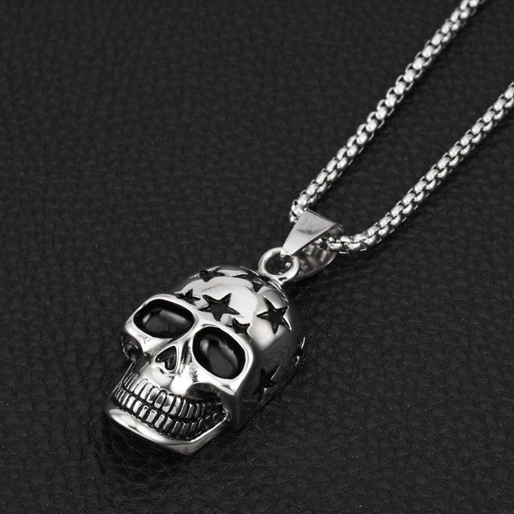 Hip Hop Punk Street Rock Personality Stainless Steel Men's Pendant Necklace Skull Pentagram Necklace Accessories_voghion.com