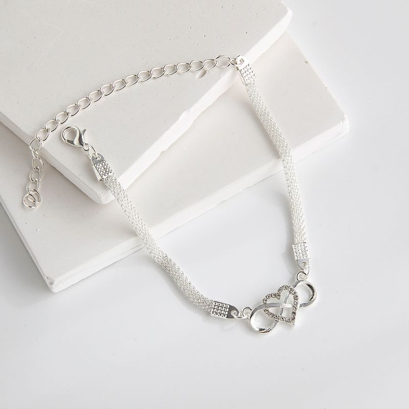 Casual Beach Diamond-Studded Heart 8-Character Infinity Symbol Simple Geometric Metal Chain Anklet_voghion.com