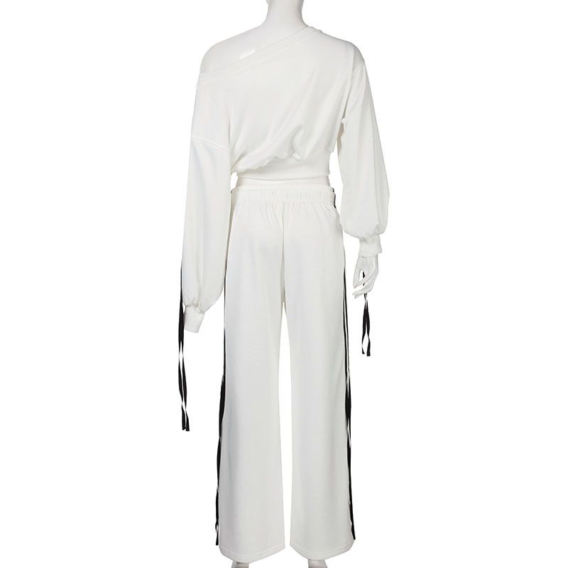 Moda Casual Autunno Inverno Sportivo Due Pezzi Set Maglione Felpa con Nastro Vita Alta Pantaloni Lunghi Larghi 2024_voghion.com