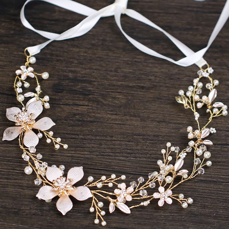Mode Blume Kopfschmuck Handgemachte Perle Blatt Stirnband Zubehör Hochzeit Kleid Make-Up Einfache Haar Zubehör_voghion.com