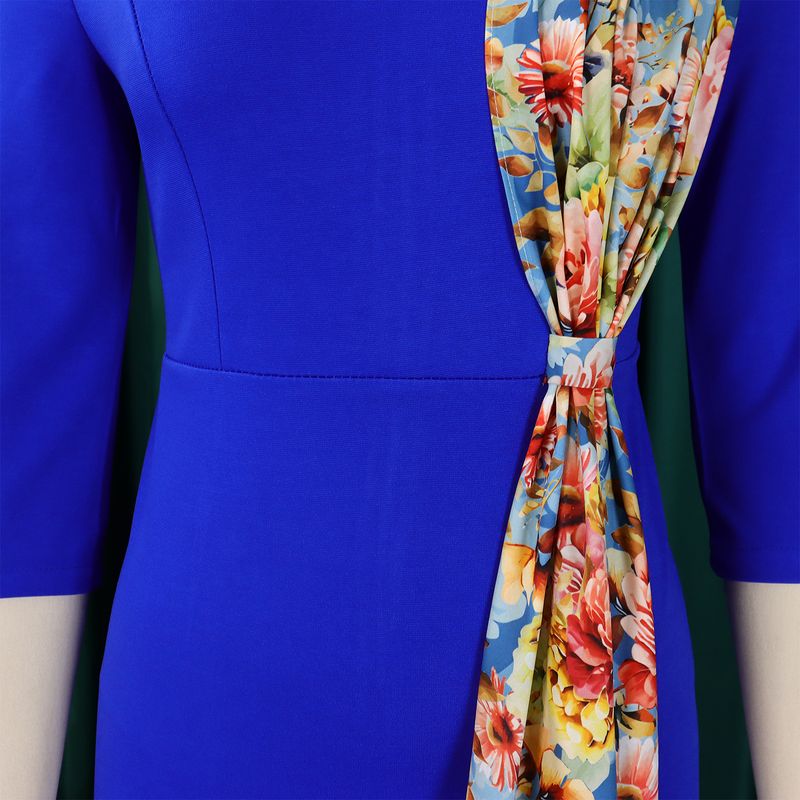 Knopf Krawatte Bedruckt D539 Plus Size Damenmode 2024 Elegantes OL Bleistiftkleid Bodycon Patchwork Atmungsaktives Kleidungskleid_voghion.com