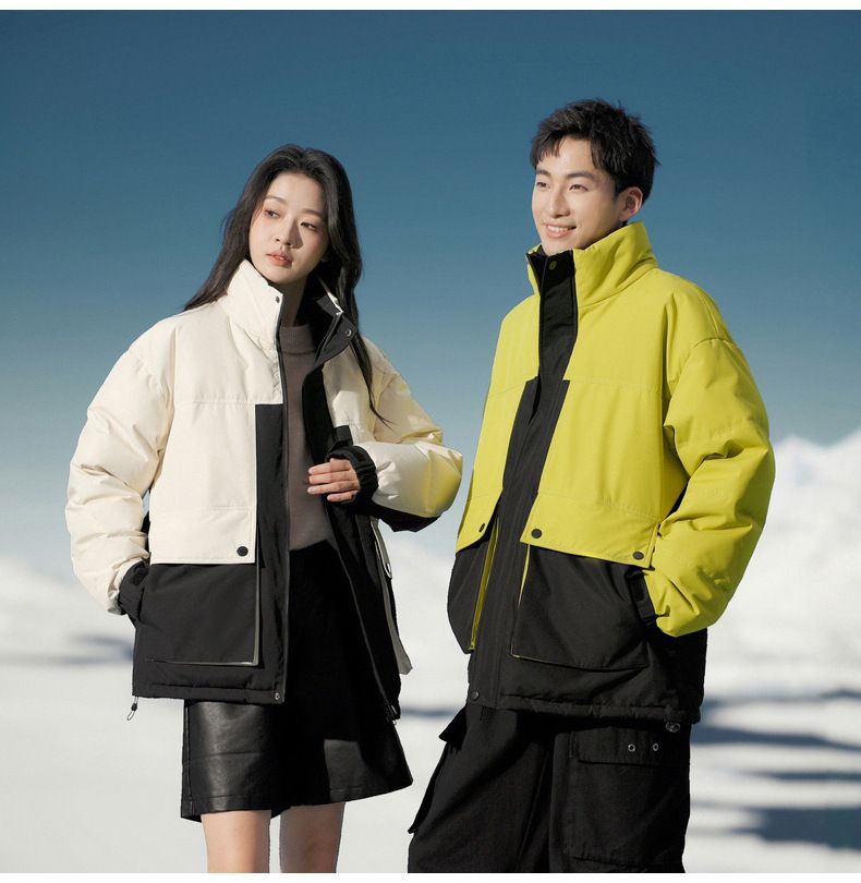 Unisex fashion trend, fashionable color matching, versatile white duck down jacket, youth casual warm jacket men_voghion.com