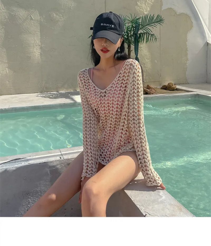 Maillot de bain cache-maillot de bain pour vacances européennes et américaines, pull ample, jupe de plage mi-longue, soleil_voghion.com