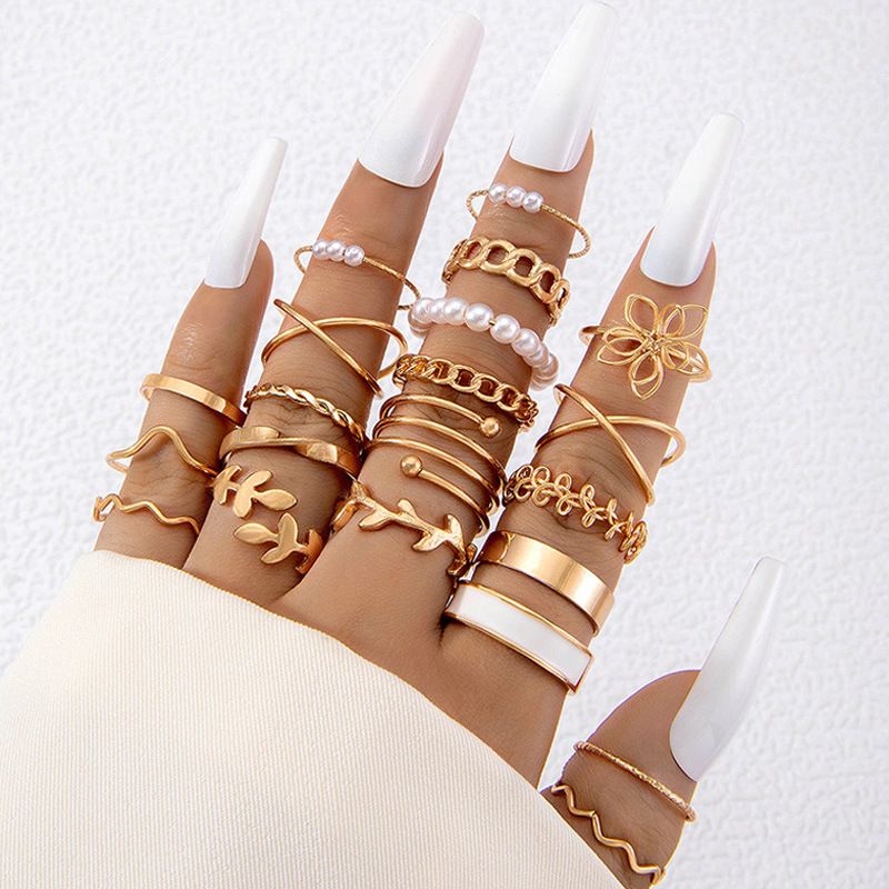 Nuevo anillo versátil de moda con forma de corazón y hoja, con personalidad geométrica, apilable, para nudillos, conjunto de varias piezas_voghion.com