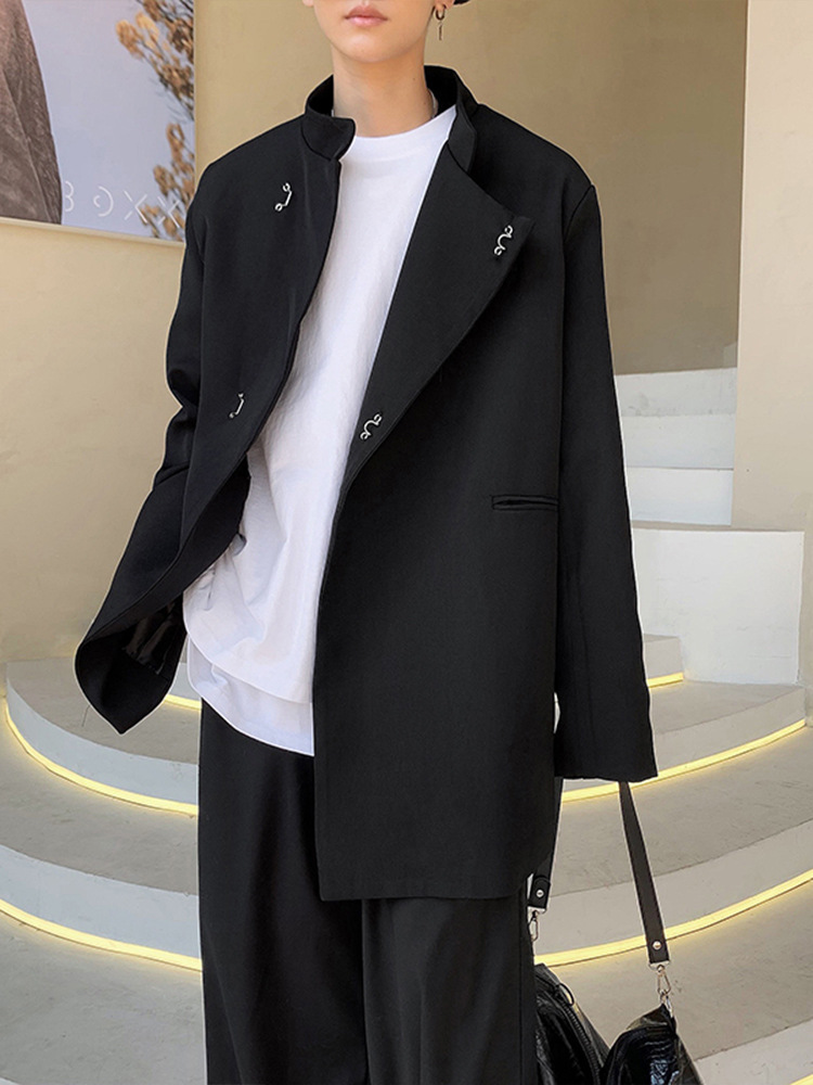 MERCURY kinesisk stil ny kläddesign med oregelbunden ståkrage, korskragekostym, avslappnad topp, herrkavaj i Neapel_voghion.com