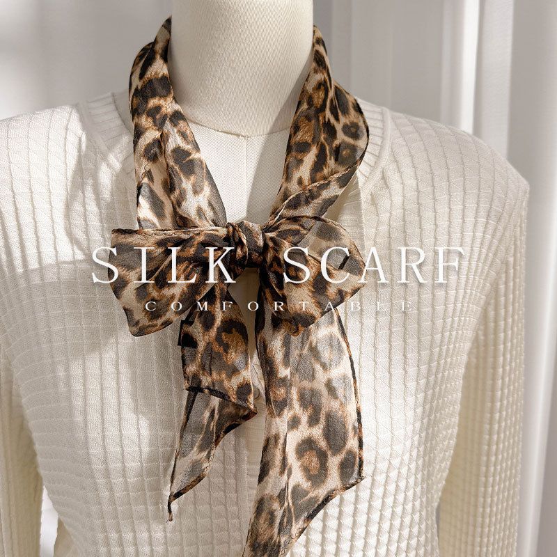 Modischer Leopardenmuster-Schal aus reinem Schal für Frauen, Frühling, Sommer, neues Mulberry-Seidenband, Haarband, Geschenk_voghion.com