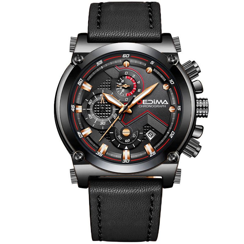 Three-eye Six-pin Multifunctional Waterproof Sports Watch Genuine Leather Strap Hot-selling Model_voghion.com