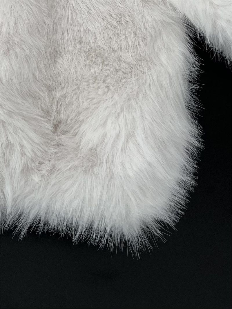 Korean-Inspired Faux Fur Coat For Women – Luxurious & Eco-Friendly Winter Outerwear With Plush Collar (White/Khaki, One Size)_voghion.com