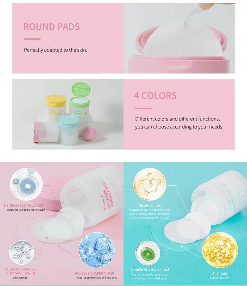 Lakerain Collagen & Madecassoside Facial Cotton Pads (100pcs) - Soothing Ampoule Pads For Acne & Hydration_voghion.com
