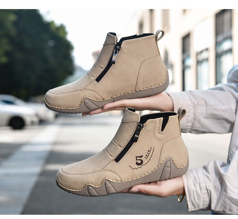 Neue Herren-Martin-Stiefel aus Leder mit hohem Schaft und Reißverschluss, beliebte handgenähte Damenschuhe, flache Schuhe für Herbst und Winter, Freizeitschuhe_voghion.com