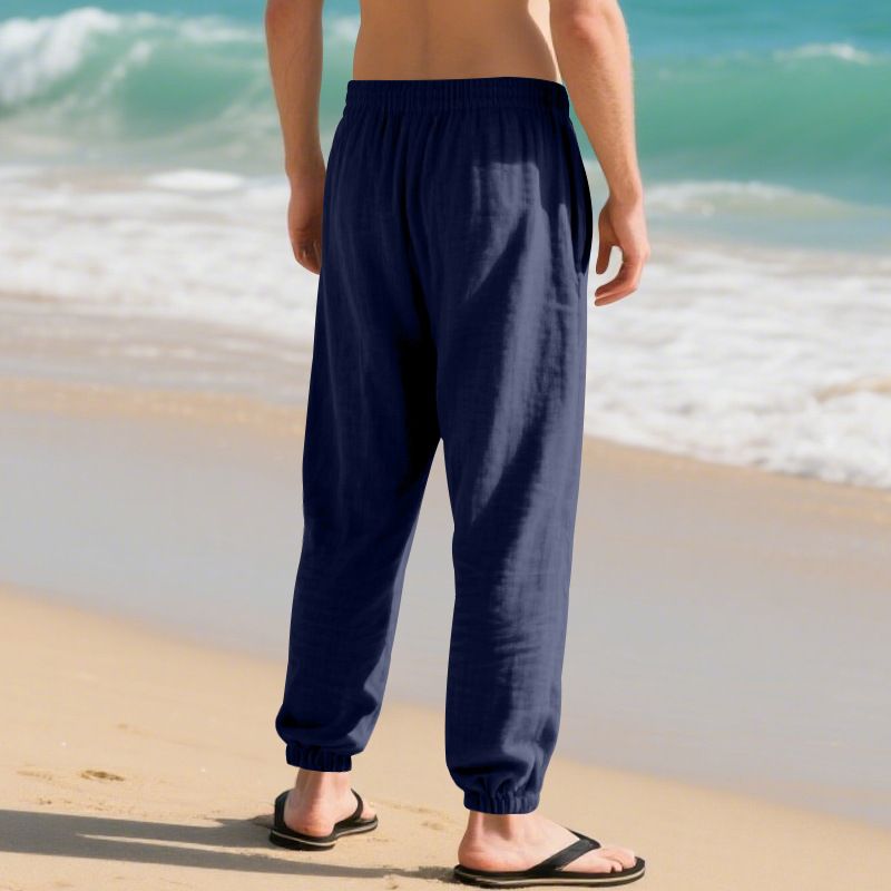 Four Seasons Beach Trend Men's Loose Linen Plus Size Casual Jogger Pants_voghion.com