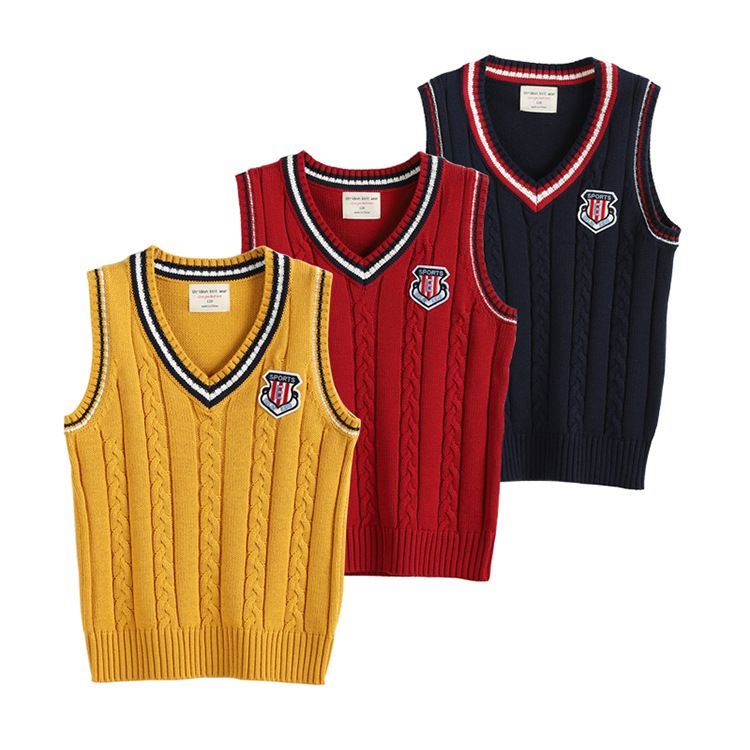 "Unisex-Baumwollweste mit Zopfmuster für Kinder – Schuluniformpullover im koreanischen Stil (100–180 cm, 5 Farben)"_voghion.com