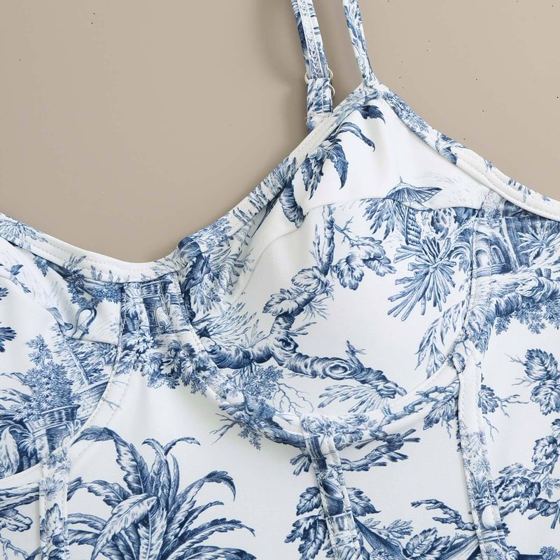 Maillot de bain rétro pour femmes, combinaison imprimée peinture à l'encre, jupe en gaze en mousseline de soie, pour vacances, maillot de bain de beauté_voghion.com