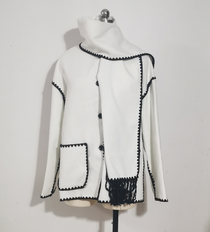 Women's fashion woolen coat thickened loose with scarf fringe_voghion.com