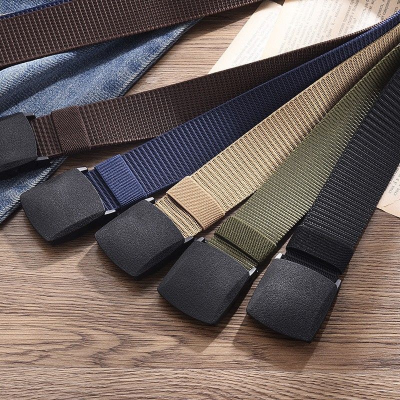 Men's And Women's Woven Non-Elastic Canvas Trendy No Hole Multi-Color Student Military Training Belt 3.8cm Automatic_voghion.com