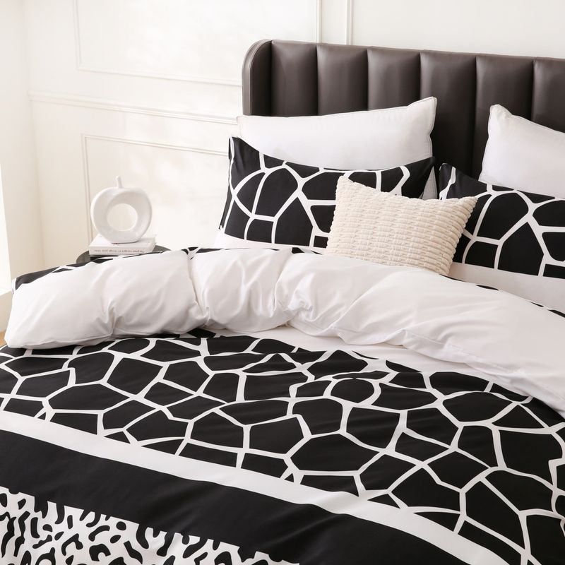 Bettbezug-Set mit Tiermuster – Bettwäsche mit geometrischem Muster, Zebra, Leopard, Giraffe, weich gebürstetes Polyester, nordischer Stil, Spannbettlaken-Design_voghion.com