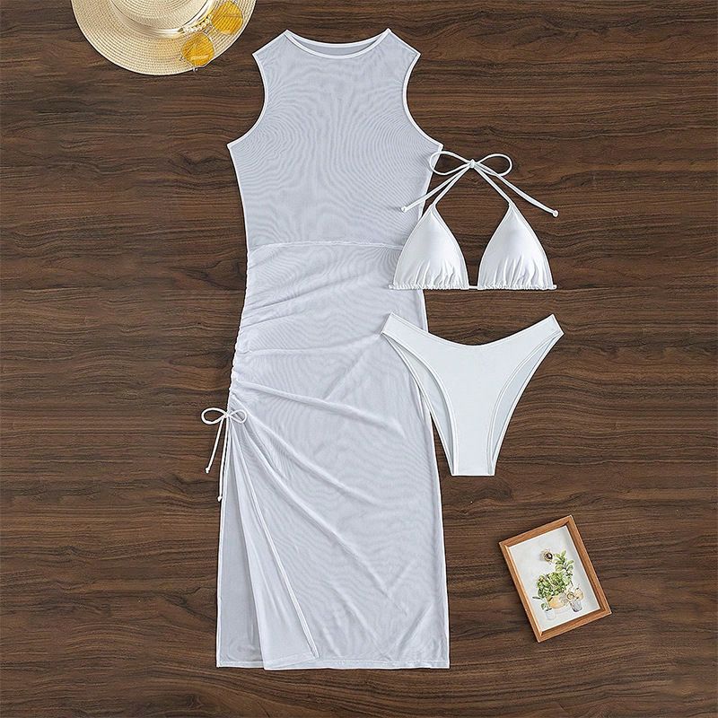 Women's 3-Piece Sexy Bikini Set - Lace Blouse & High Waist Swimwear For Beach Vacation_voghion.com
