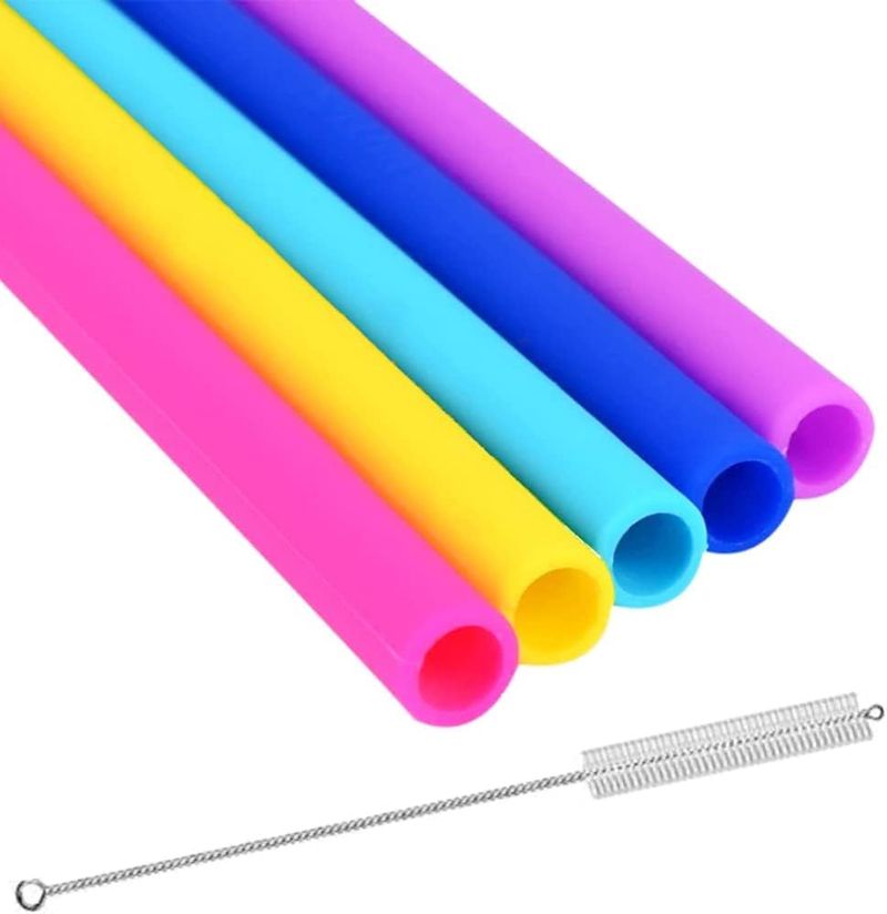 Spa Style 5-Pack Silicone Straws - BPA Free W/Brush_voghion.com