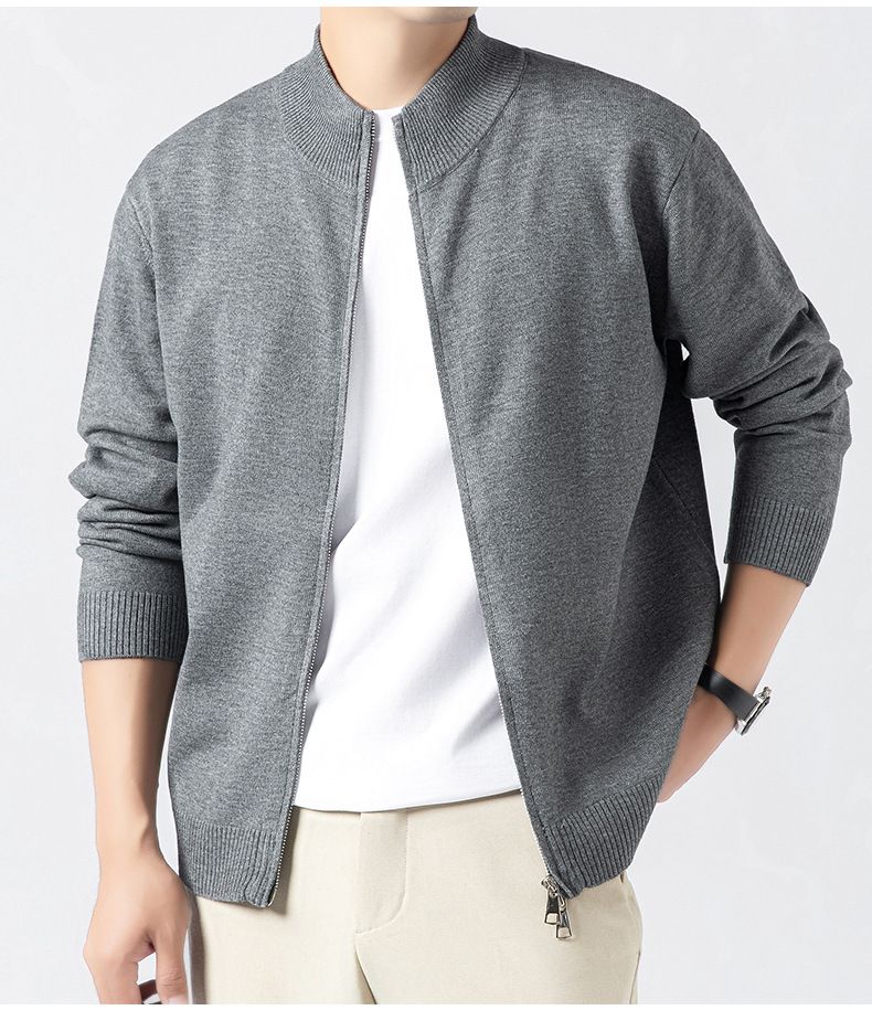"Men's Dual-Zip High Neck Knit Sweater – Versatile Business Casual Pullover With Ribbed Hem (Charcoal/Black/Khaki, M-XXXL)"_voghion.com