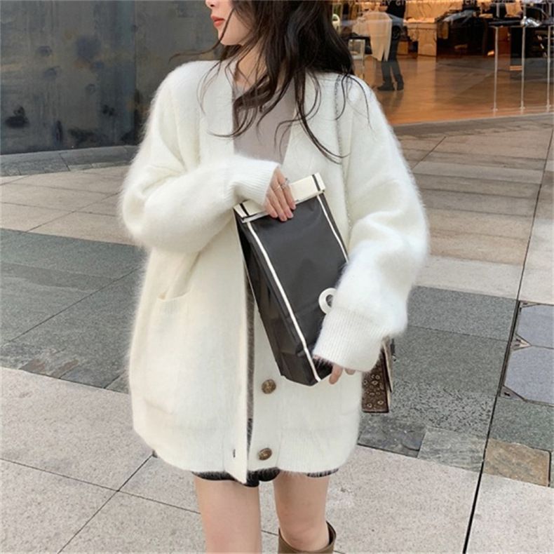 Women’s Faux Mink Knit Cardigan – Soft & Cozy Oversized Sweater Coat, V-Neck Button-Up Open Front, Loose Fit For Fall & Winter, Elegant Casual Wear_voghion.com