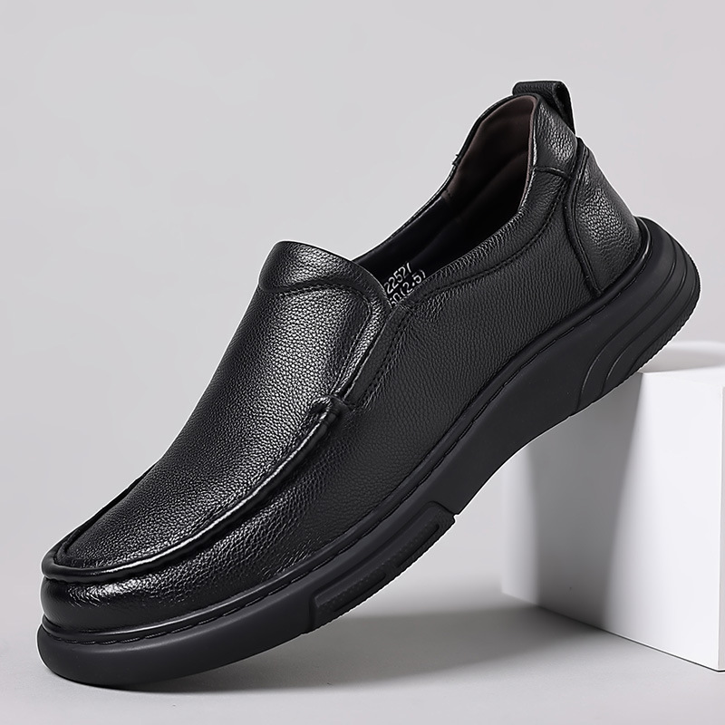 Lässige Ein-Fuß-Loafer aus Leder mit runder Zehenpartie, für Herren, rutschfeste Oberschicht aus Rindsleder_voghion.com