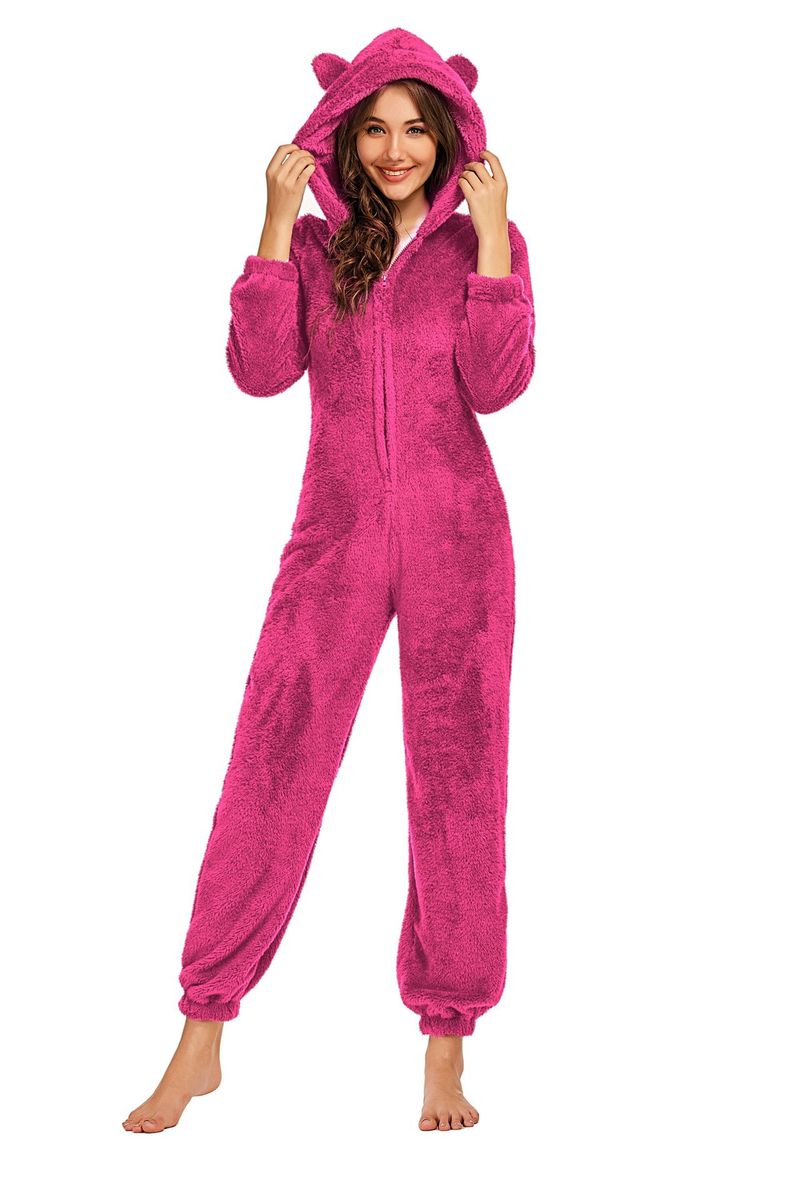Damenbekleidung, gemütlicher Fleece-Overall mit Kapuze – warme lange Winterhose für Damen, hohe Elastizität, Übergröße erhältlich, lässiges einteiliges Outfit_voghion.com