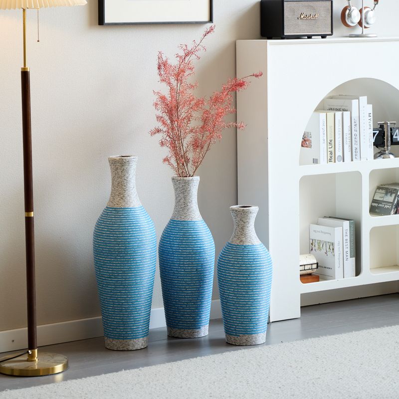 Desktop Vase, Brown Decorative Floor Vase, Classic And Neat Floor Vase, High Independent Flower Stand, Artificial Vine Vase, PVC Floor Vase, Home Decoration Flower Stand Set Of 3 Pieces_voghion.com