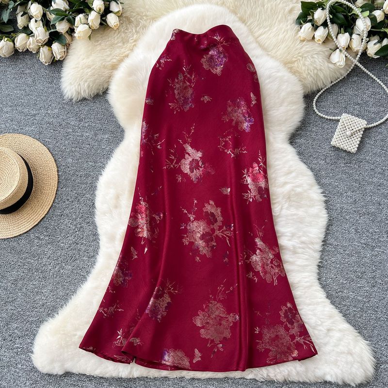 Gonna a coda di pesce estiva da donna, in raso, sottile, con vita alta, stile maturo, di alta qualità, con stampa a caldo, midi coprente per i fianchi_voghion.com