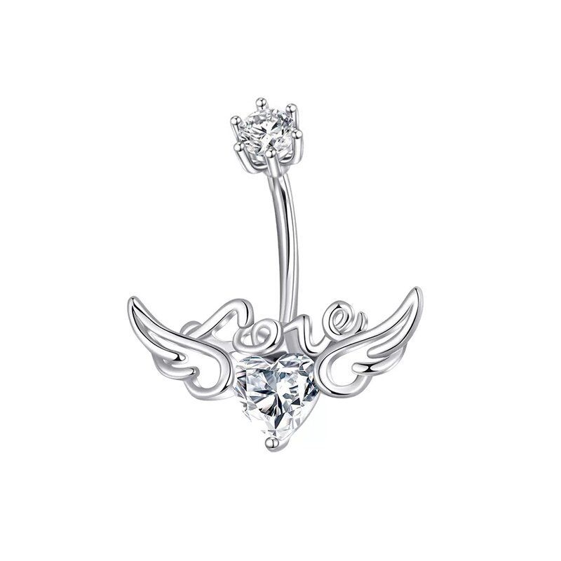 Piercing transfrontaliero con ali d'angelo in zircone intarsiato, dolce anello per ombelico a forma di cuore_voghion.com