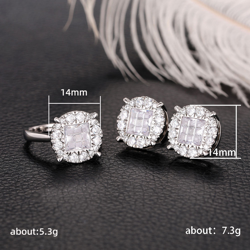 2 teile/satz Unisex Schmuck Mode hochzeit braut schmuck flash Diamant Platz vollen satz von zirkon ring halskette_voghion.com