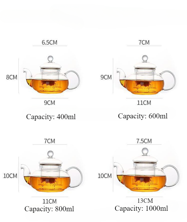 Tetera de vidrio resistente al calor de 400 ml/1000 ml, tetera de flores, juego de té de kung fu, colador de té, infusor, tetera de cebada Puer-Oolong._voghion.com