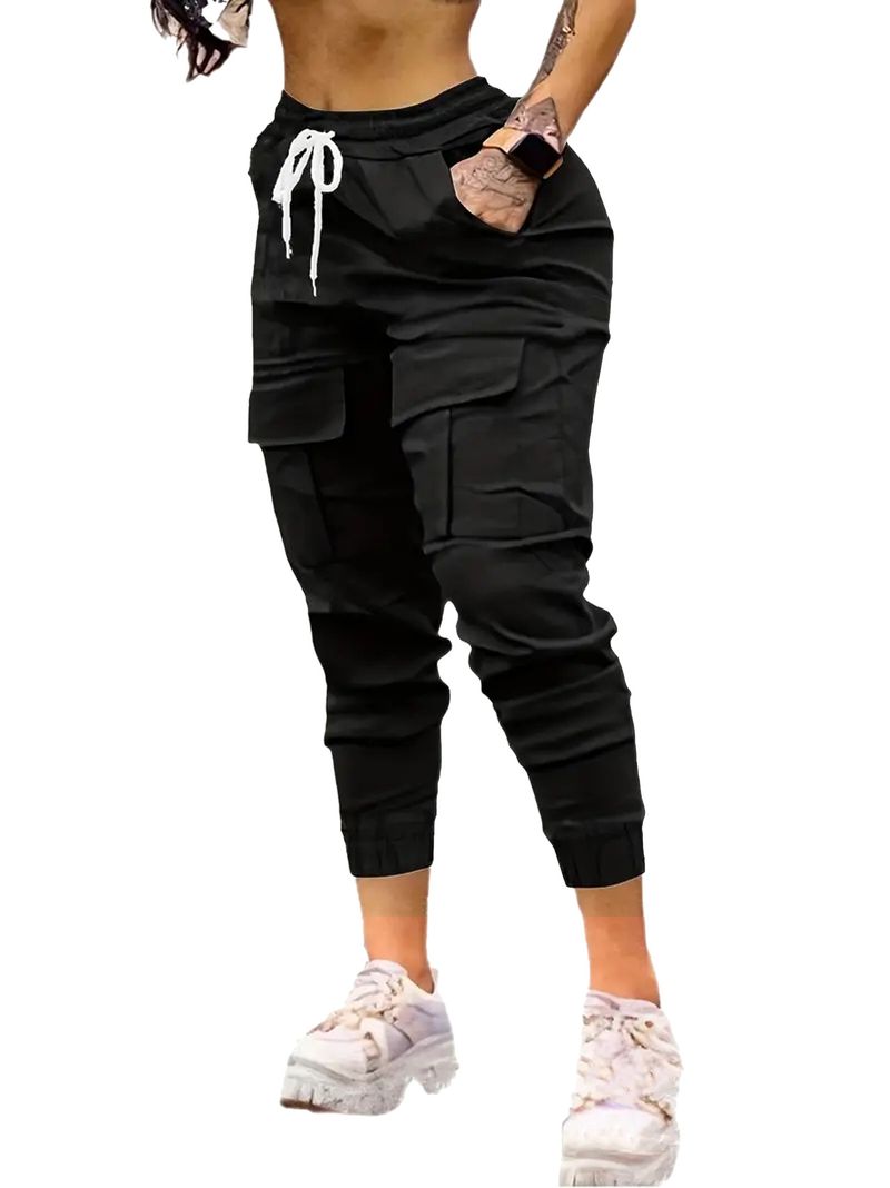 Grote casual werkbroek voor dames, modieus en veelzijdig, trekkoord met klepzak, Dingzhi_voghion.com