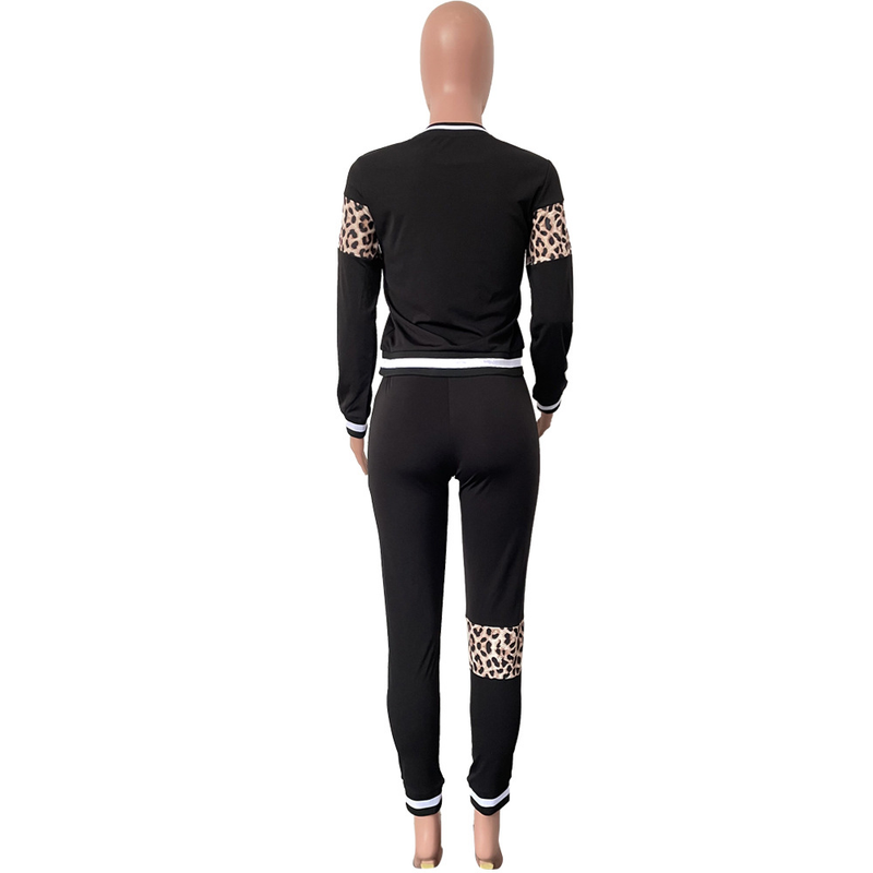Costume pantalon imprimé léopard pour femmes, ensemble deux pièces à manches longues, mode européenne et américaine_voghion.com